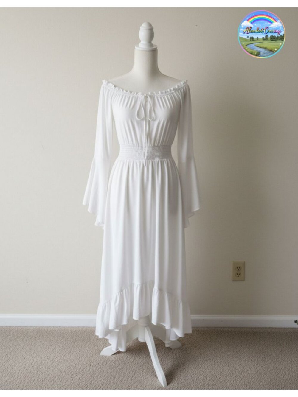 Renaissance Chemise Dress Off Shoulder Bell Sleeve High Low Medieval